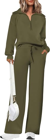 Women's 2-Piece Active Set for Casual Loungewear, Daily Errands, and Seasonal Comfy Style, M (Olive Green)