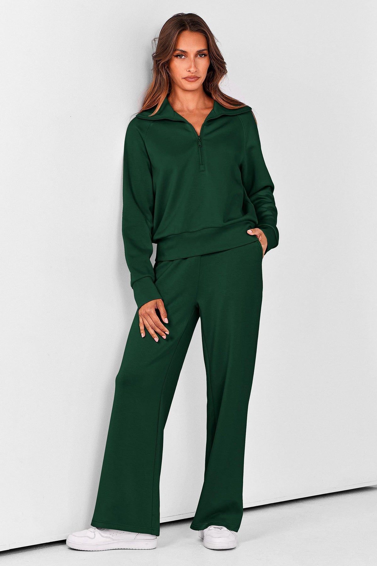 Women's 2-piece tracksuit set for casual outings, lounge days, and active routines, XXL (Dark Green)