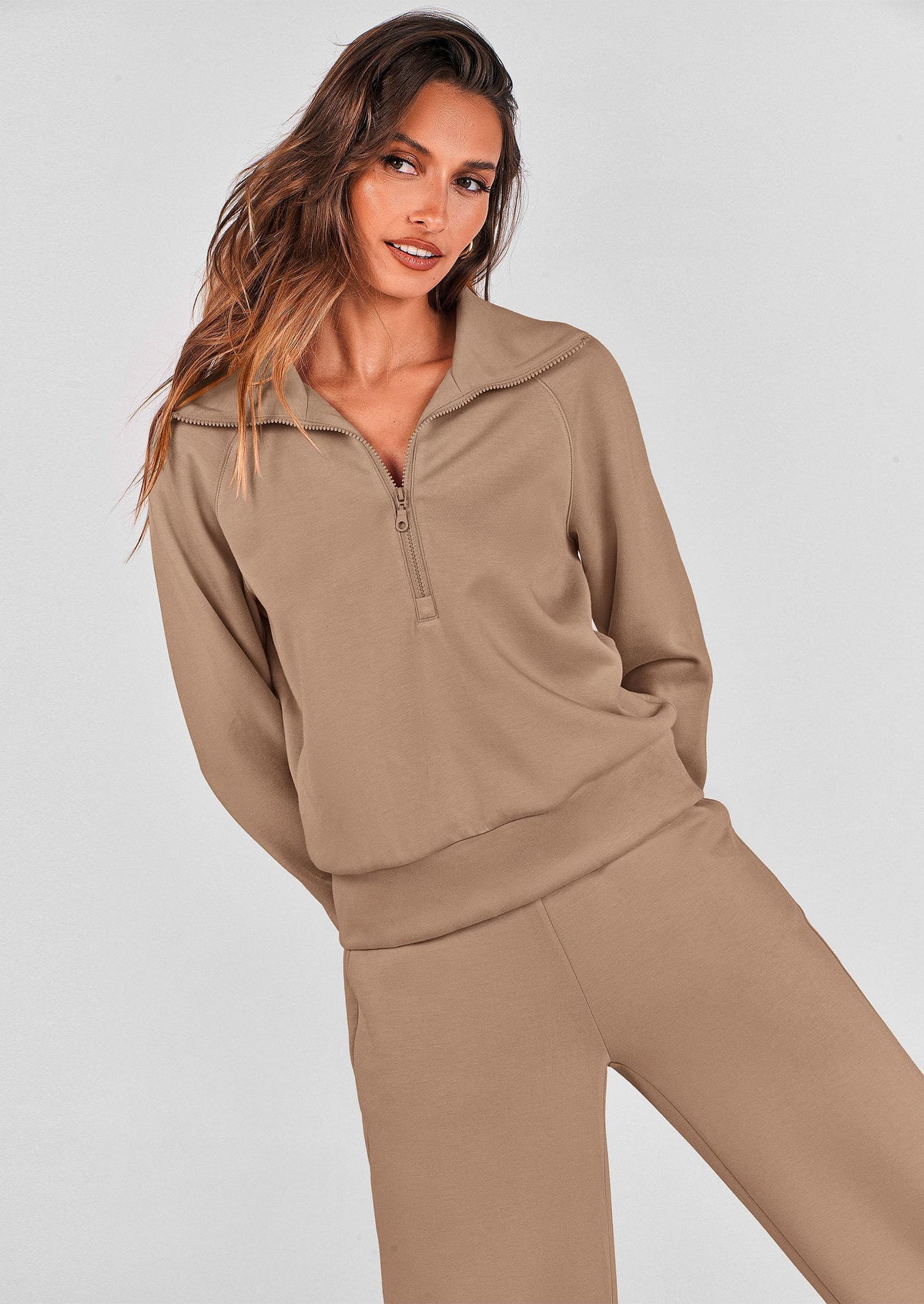 Women's 2-piece Casual Tracksuit, Ideal For Lounging, Working Out, Running Errands, XXL (Beige)
