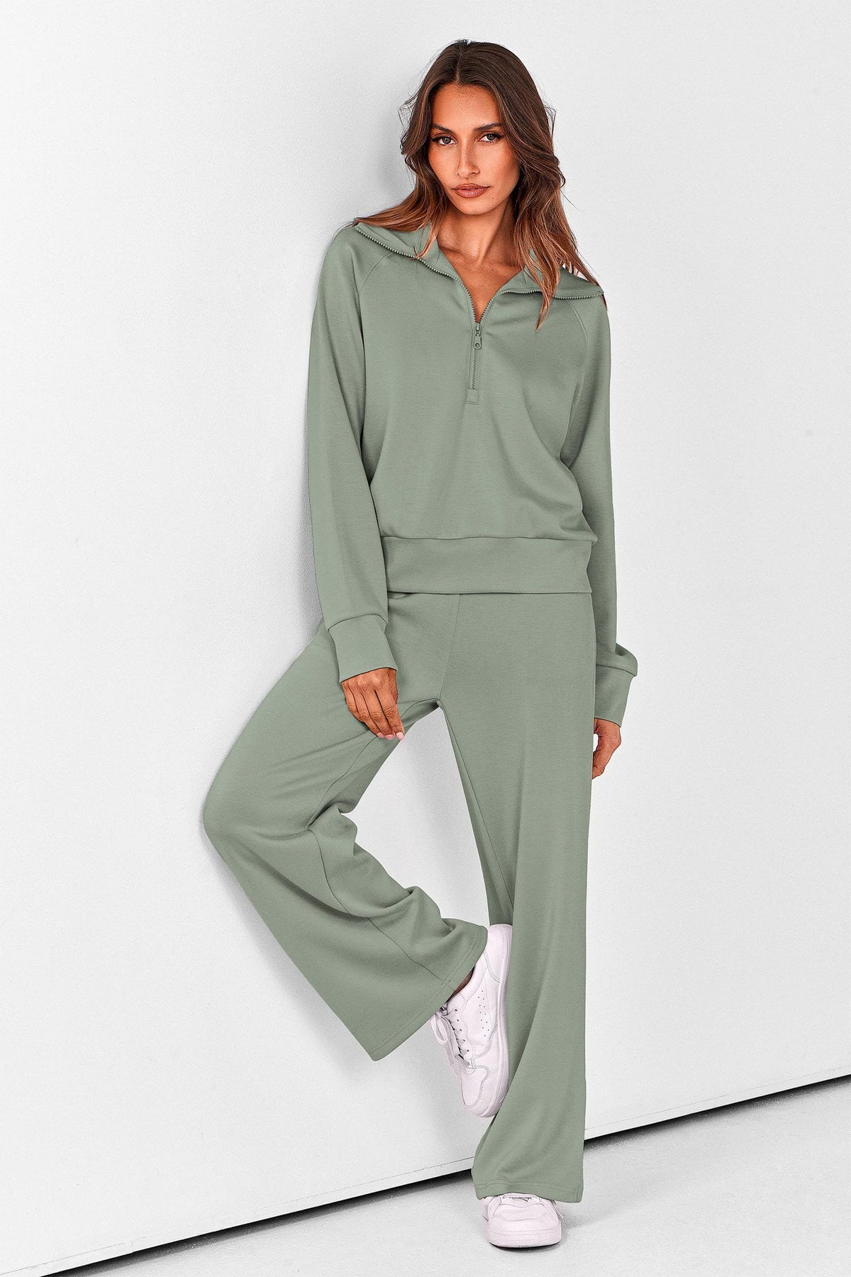 Women’s 2-Piece Lounge Set for Daily Errands, Gym Workouts & Relaxed At-Home Wear, L (Sage Green)