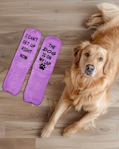 Funny Cozy Socks for Dog Lovers, Perfect Christmas, Birthday, Gifts for Mom, Wife, Dog Moms (Purple)
