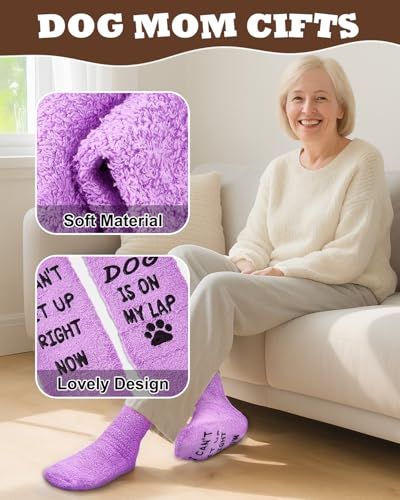 Funny Cozy Socks for Dog Lovers, Perfect Christmas, Birthday, Gifts for Mom, Wife, Dog Moms (Purple)
