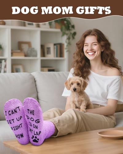 Funny Cozy Socks for Dog Lovers, Perfect Christmas, Birthday, Gifts for Mom, Wife, Dog Moms (Purple)
