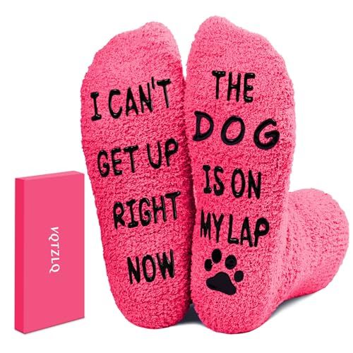Funny fuzzy socks perfect for cozy at-home moments, great gift for dog lovers (bright pink)