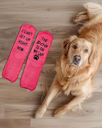 Funny fuzzy socks perfect for cozy at-home moments, great gift for dog lovers (bright pink)