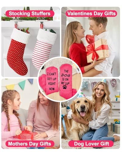 Funny fuzzy socks perfect for cozy at-home moments, great gift for dog lovers (bright pink)