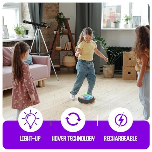 Indoor Hover Soccer Ball for Kids 5-12, Light-Up Fun for Birthday Gifts and Games (iridescent transparent)
