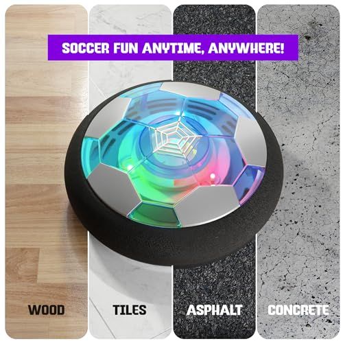 Indoor Hover Soccer Ball for Kids 5-12, Light-Up Fun for Birthday Gifts and Games (iridescent transparent)