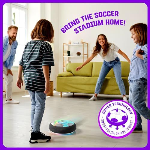 Indoor Hover Soccer Ball for Kids 5-12, Light-Up Fun for Birthday Gifts and Games (iridescent transparent)