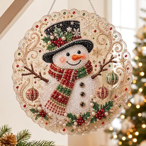 Festive DIY Crystal Art Christmas Hanging, Perfect for Windows, Mantels, Trees & Entryways (red)
