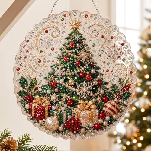 DIY Christmas Diamond Art Craft Kit for Festive Home Wall & Window Decor (red)