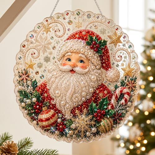 DIY Christmas Diamond Art Craft Kit for Festive Home Wall & Window Decor (red)