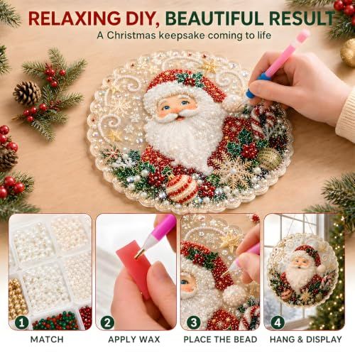 DIY Christmas Diamond Art Craft Kit for Festive Home Wall & Window Decor (red)
