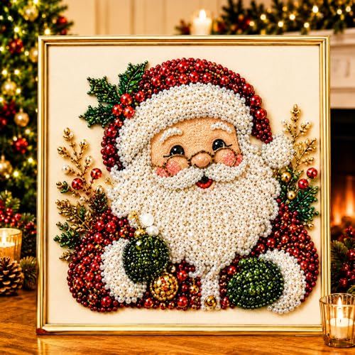 DIY Christmas Santa Pearl Art Kit, Create Sparkling Holiday Keepsakes for Your Home Decor (Red)