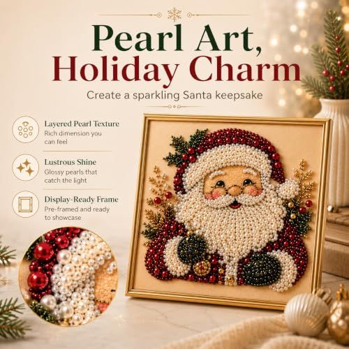 DIY Christmas Santa Pearl Art Kit, Create Sparkling Holiday Keepsakes for Your Home Decor (Red)