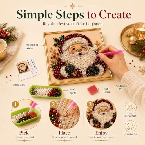 DIY Christmas Pearl Art Frame, Festional Handicraft for Holiday Home Decor, Creative Gift for Art Lovers (red)