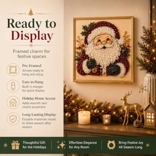 DIY Christmas Pearl Art Frame, Festional Handicraft for Holiday Home Decor, Creative Gift for Art Lovers (red)