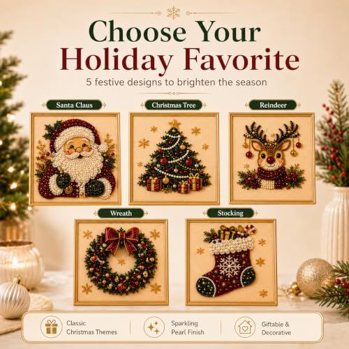 DIY Christmas Pearl Art Frame, Festional Handicraft for Holiday Home Decor, Creative Gift for Art Lovers (red)