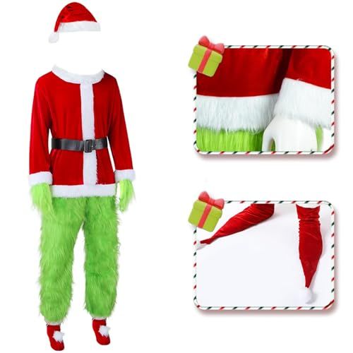 Adult Green Monster Christmas Santa Costume Set for Holiday Parties, Cosplay & Themed Events, M (Green)