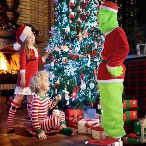 Adult Green Monster Christmas Santa Costume Set for Holiday Parties, Cosplay & Themed Events, M (Green)