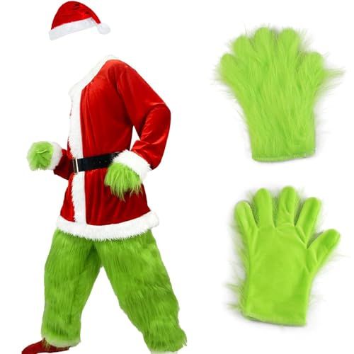 Adult Green Monster Christmas Santa Costume Set for Holiday Parties, Cosplay & Themed Events, L (green and red)