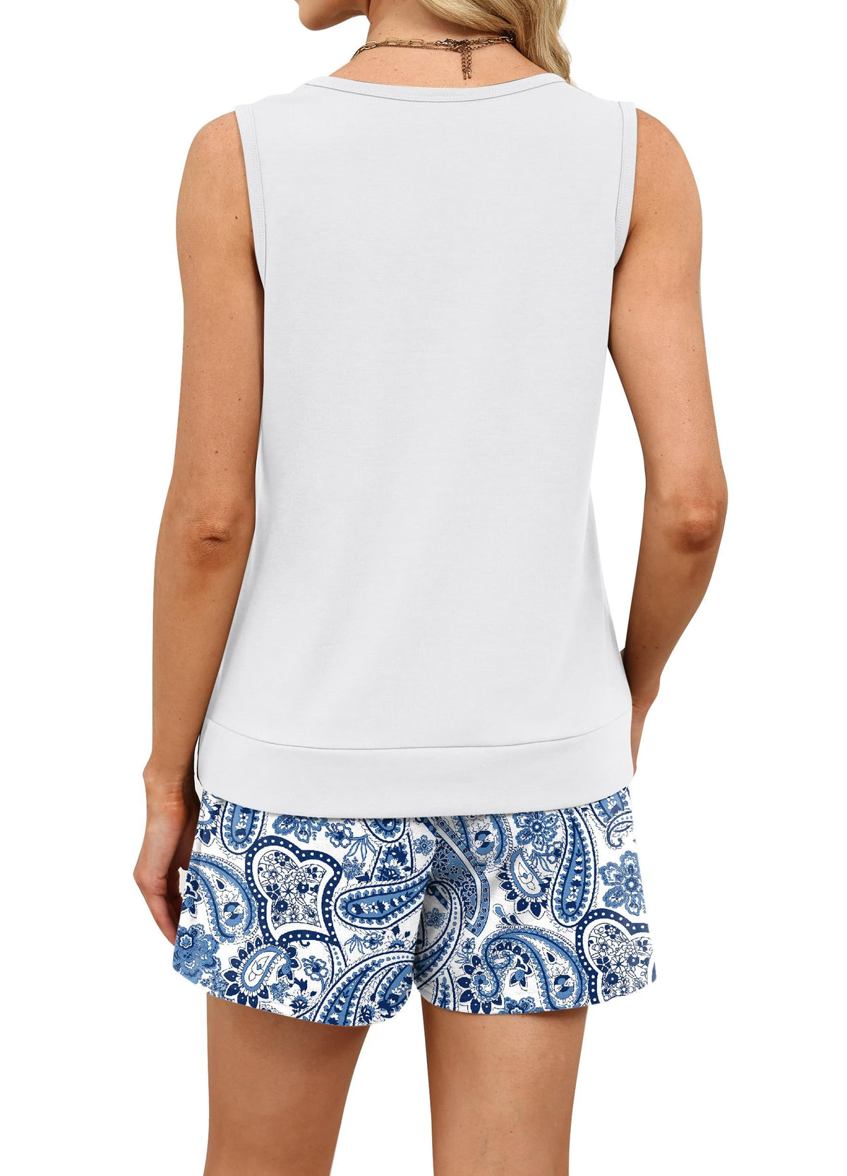 Women's 2-Piece Summer Tank and Shorts Set for Casual Daily & Loungewear, XL (White)