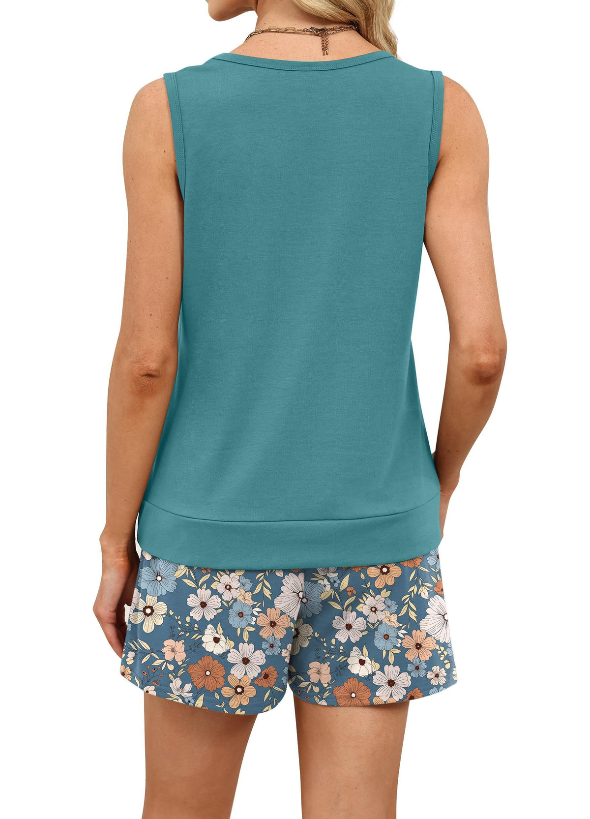Women's 2-Piece Summer Set: Tank Top and Shorts for Casual Loungewear & Outdoor Activities, XL (Teal)