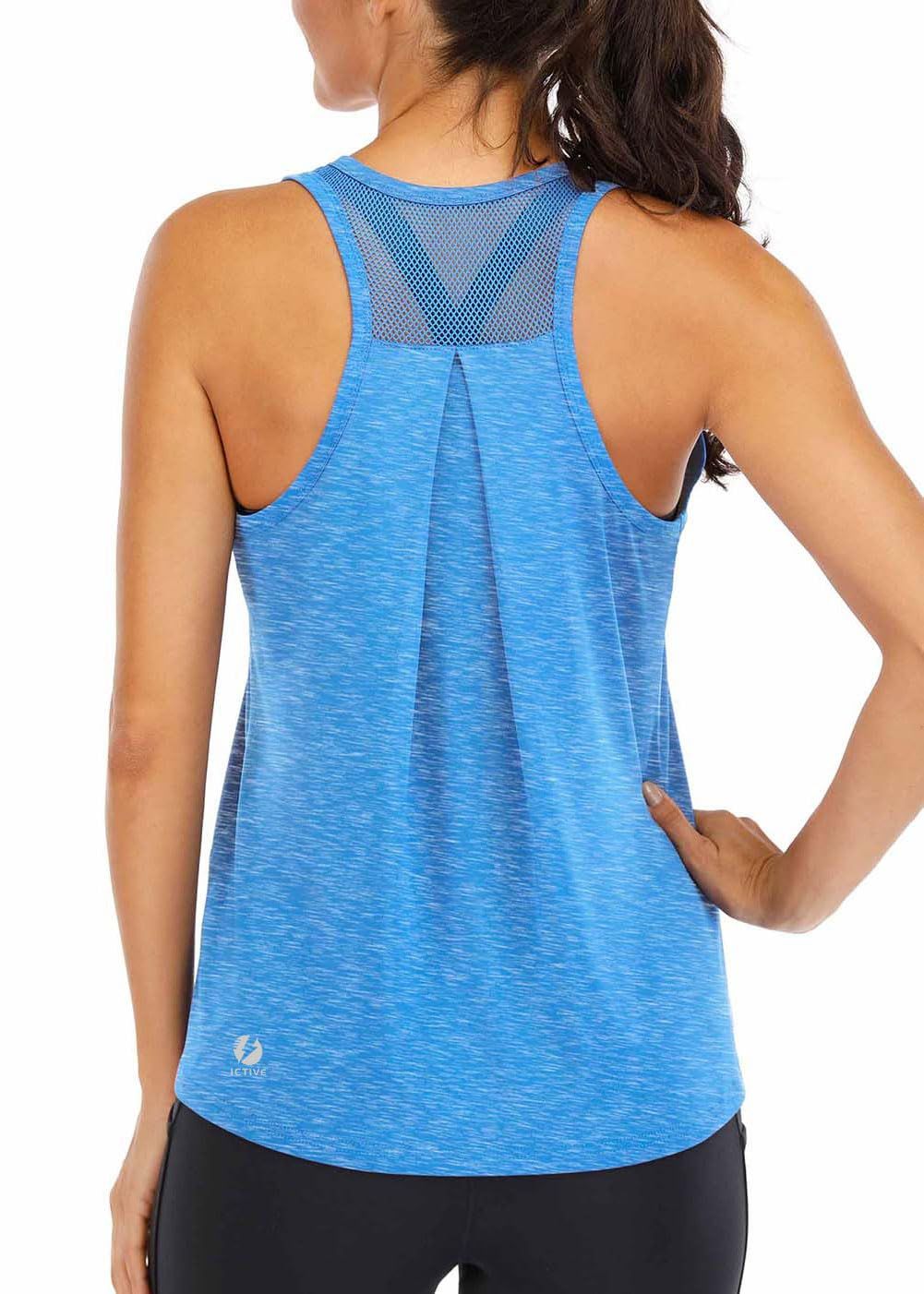 Women’s Loose-Fit Racerback Tank Top for Workout, Running, Gym, Yoga, and Casual Active Wear, S (Blue)