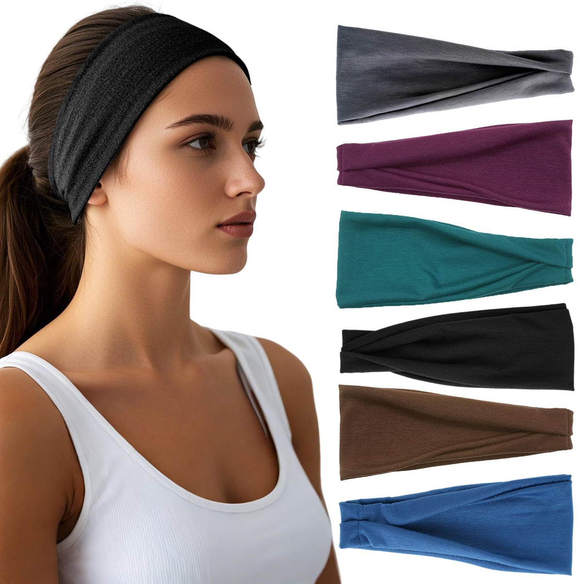 6-Pack Stretchy Headbands for Sports, Yoga, Workout, Daily Use & More (blue)