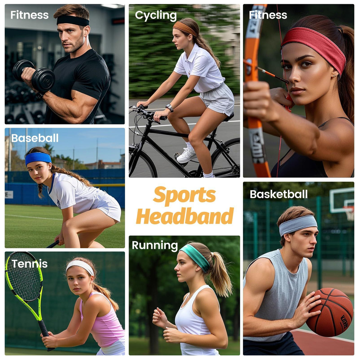 6-Pack Stretchy Headbands for Sports, Yoga, Workout, Daily Use & More (blue)