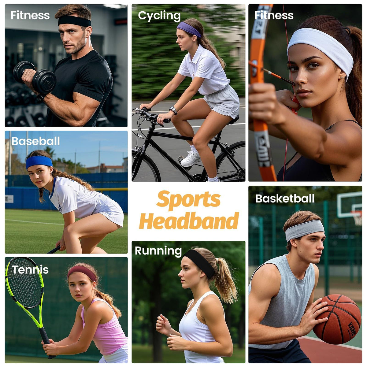 6pcs-Pack Stretch Headbands for Sports, Yoga, Daily Wear & Face Cleansing (Black)