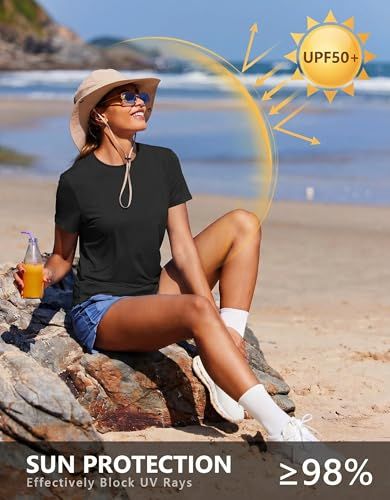 Versatile Soft Crew Neck Short Sleeve Top for Workouts, Gym & Casual Daily Wear, M (Black)