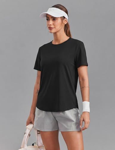Versatile Soft Crew Neck Short Sleeve Top for Workouts, Gym & Casual Daily Wear, M (Black)