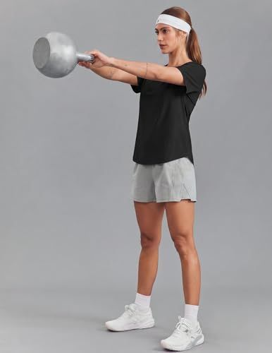Versatile Soft Crew Neck Short Sleeve Top for Workouts, Gym & Casual Daily Wear, M (Black)