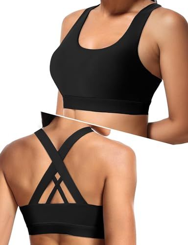 Women's Medium Support Cross Back Sports Bra For Yoga, Running & Gym Workouts, S (Black)
