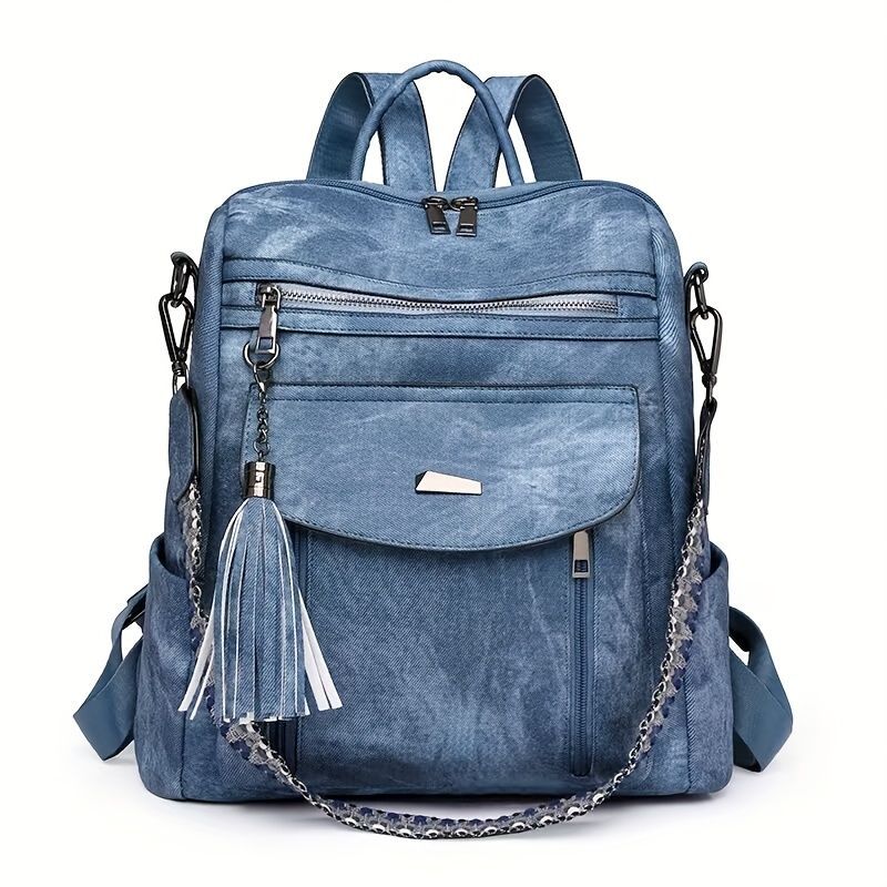 Women'S Travel Backpack Stylish Backpack Leather Backpack Tassel Backpack Chain - Black - Size 01