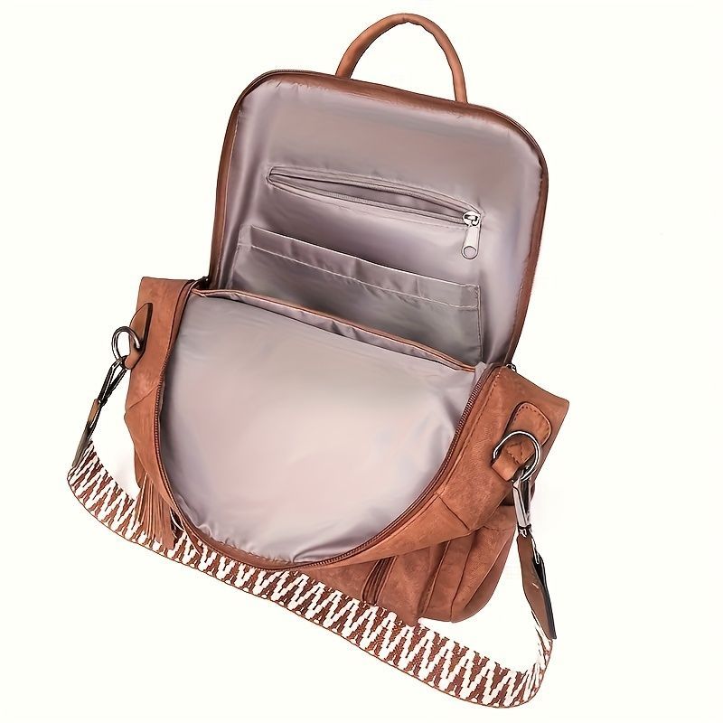 Women'S Travel Backpack Stylish Backpack Leather Backpack Tassel Backpack Chain - Brown - Size 01