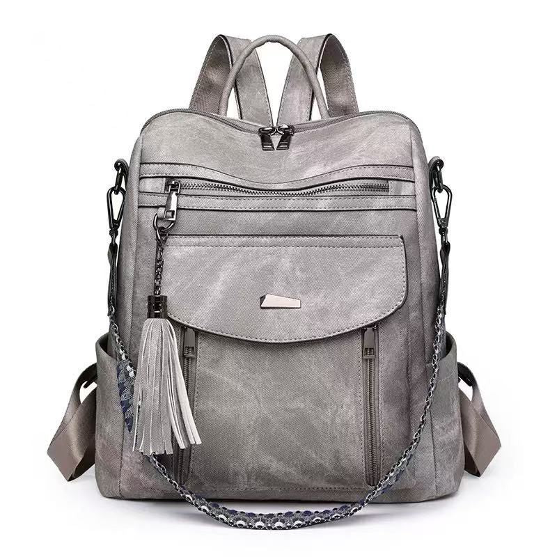 Women'S Travel Backpack Stylish Backpack Leather Backpack Tassel Backpack Chain - Brown - Size 01