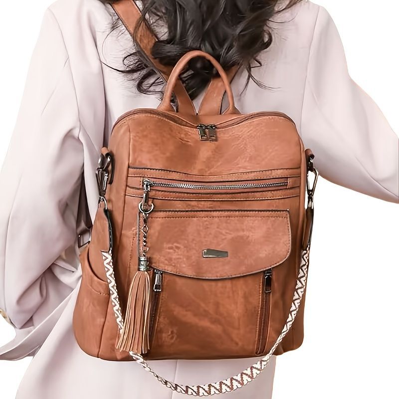 Women'S Travel Backpack Stylish Backpack Leather Backpack Tassel Backpack Chain - Pink - Size 01