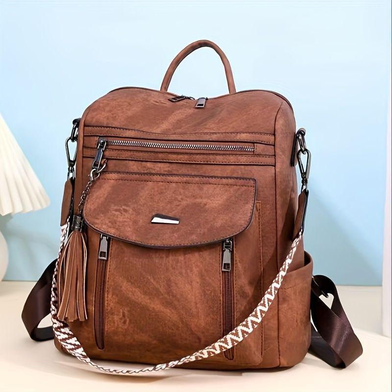 Women'S Travel Backpack Stylish Backpack Leather Backpack Tassel Backpack Chain - Pink - Size 01