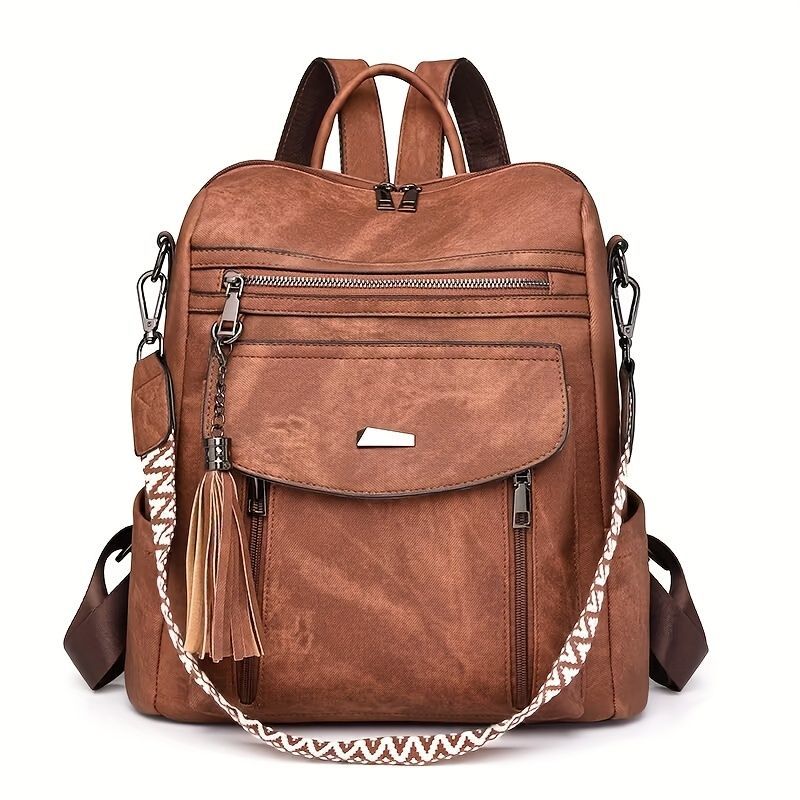 Women'S Travel Backpack Stylish Backpack Leather Backpack Tassel Backpack Chain - Pink - Size 01