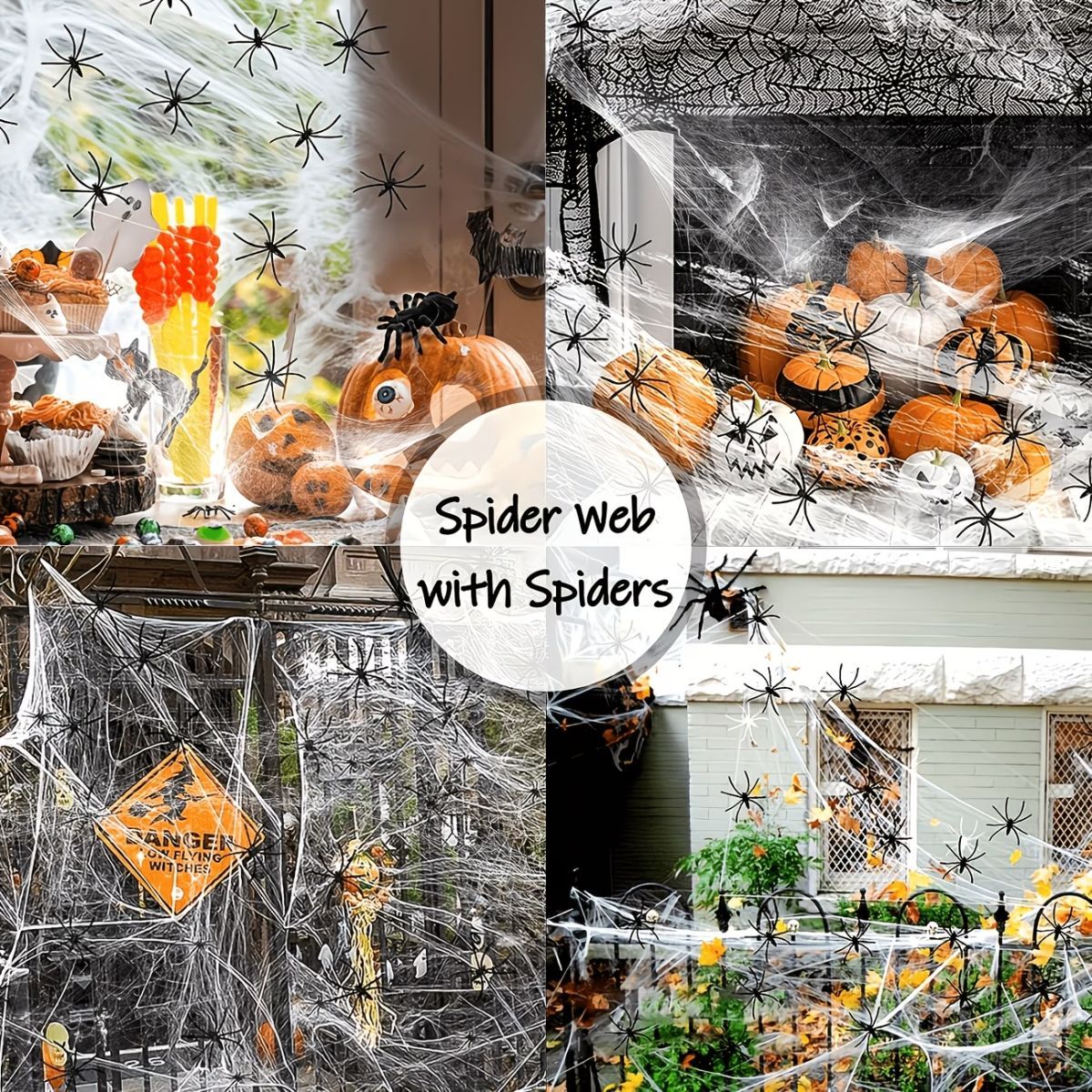 Spider Web Decor Halloween Spider Web Black Spiders Halloween Decorations - White - Size 01