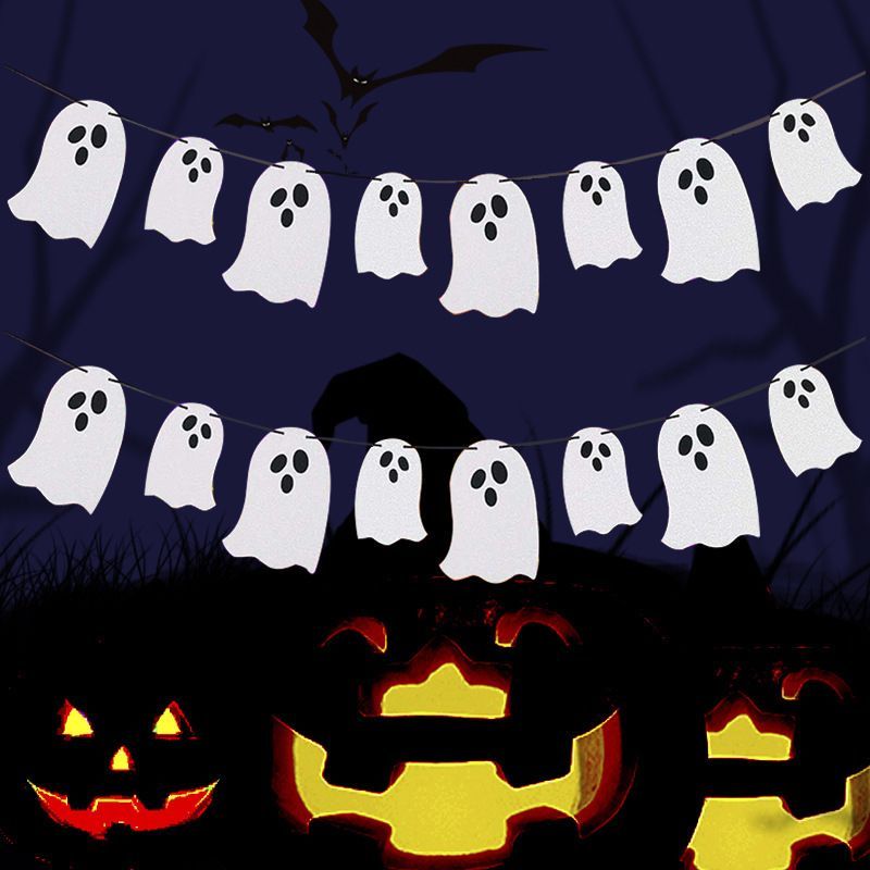 Halloween Bunting Ghost Decoration Party Supplies Halloween Party Spooky Decor - White -  2
