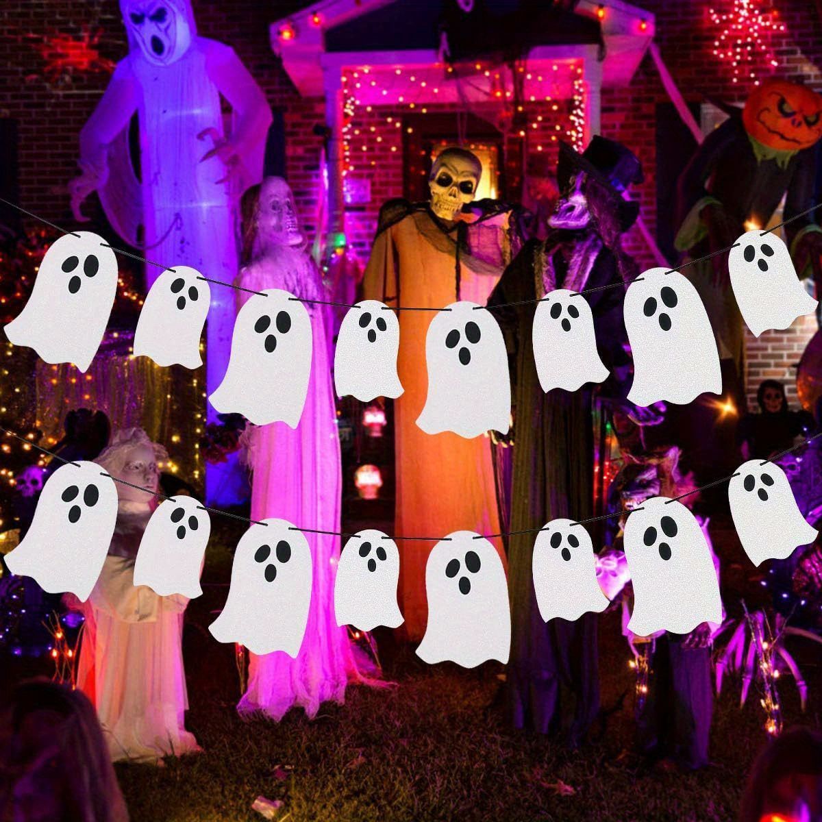 Halloween Bunting Ghost Decoration Party Supplies Halloween Party Spooky Decor - White -  2