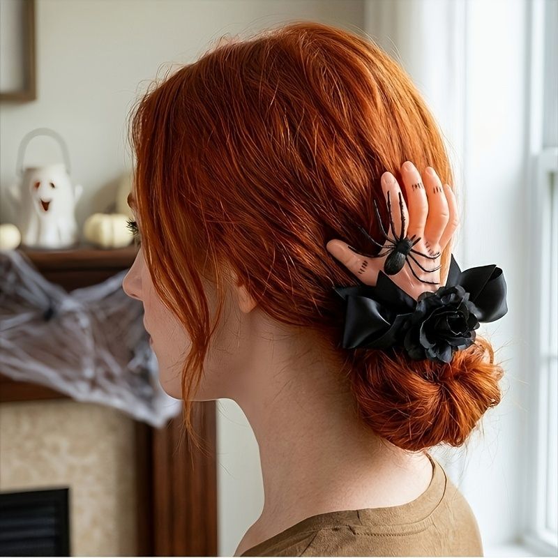 Halloween Decoration Fake Hand Spider Prop Bow Accent Spooky Decor Realistic - Black - Size 01