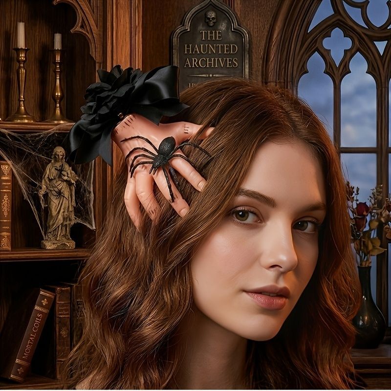 Halloween Decoration Fake Hand Spider Prop Bow Accent Spooky Decor Realistic - Black - Size 01