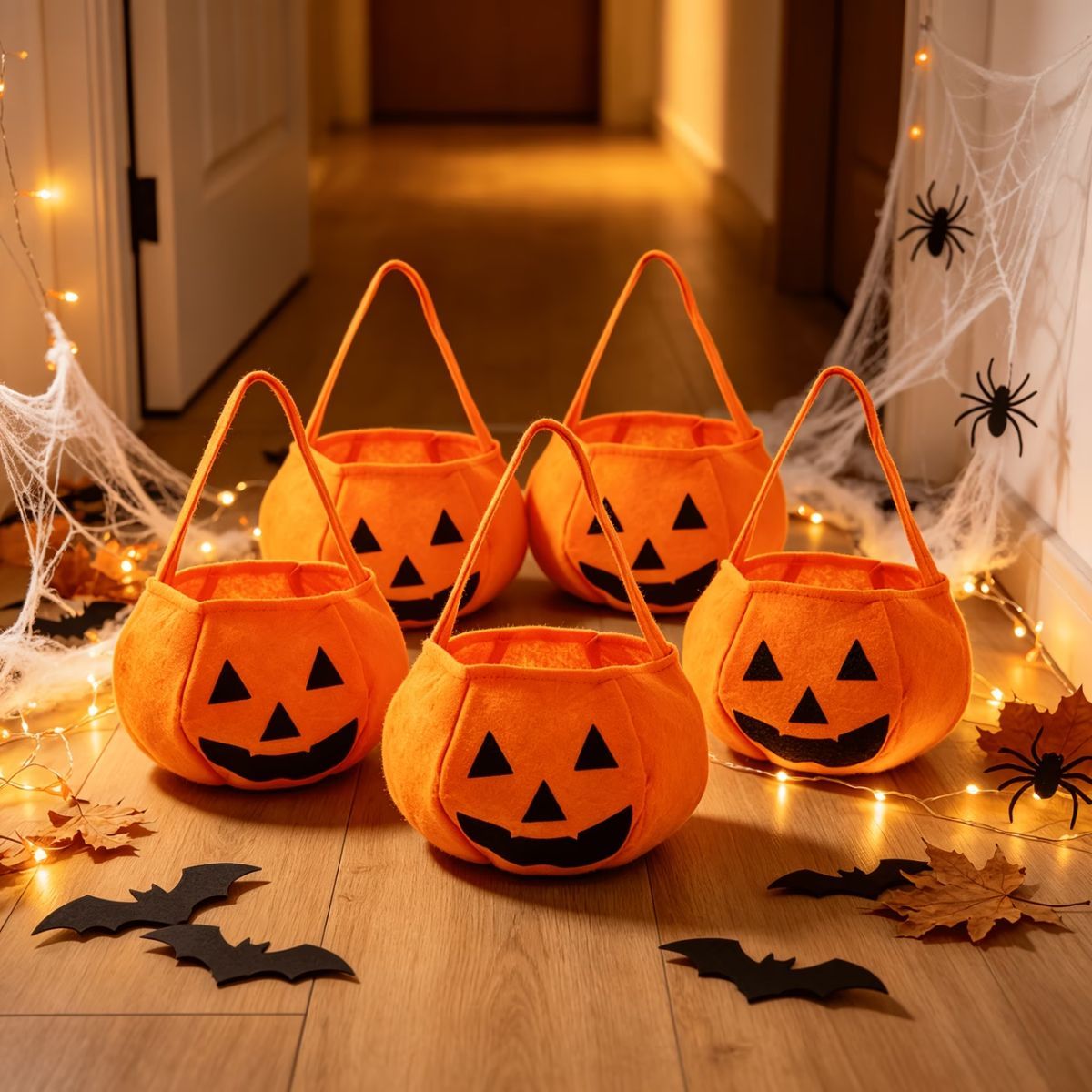 Halloween Candy Bags Pumpkin Shaped Bags Trick Or Treat Bags Halloween Party - Orange - Size 01