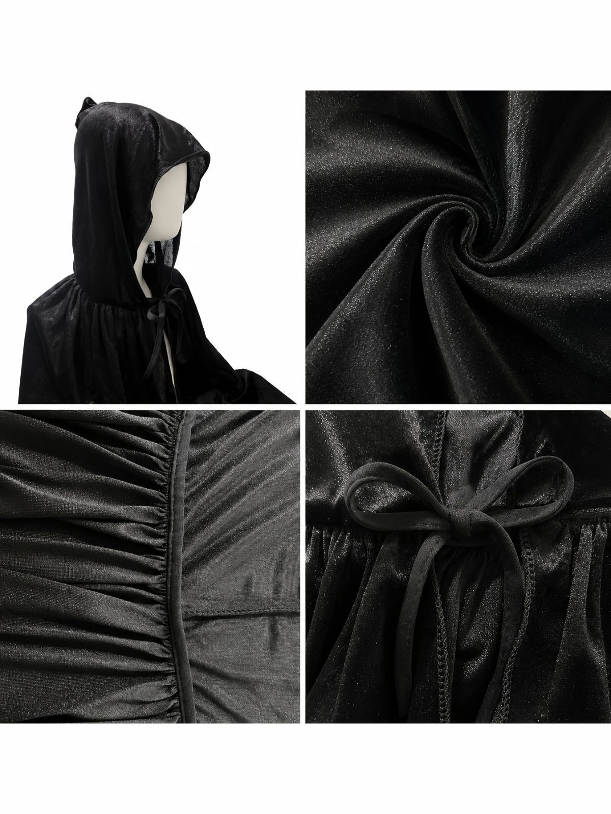 Black Velvet Cape Hooded Cape Cosplay Cape Halloween Costume Cape Party Cape - Black - Size XL
