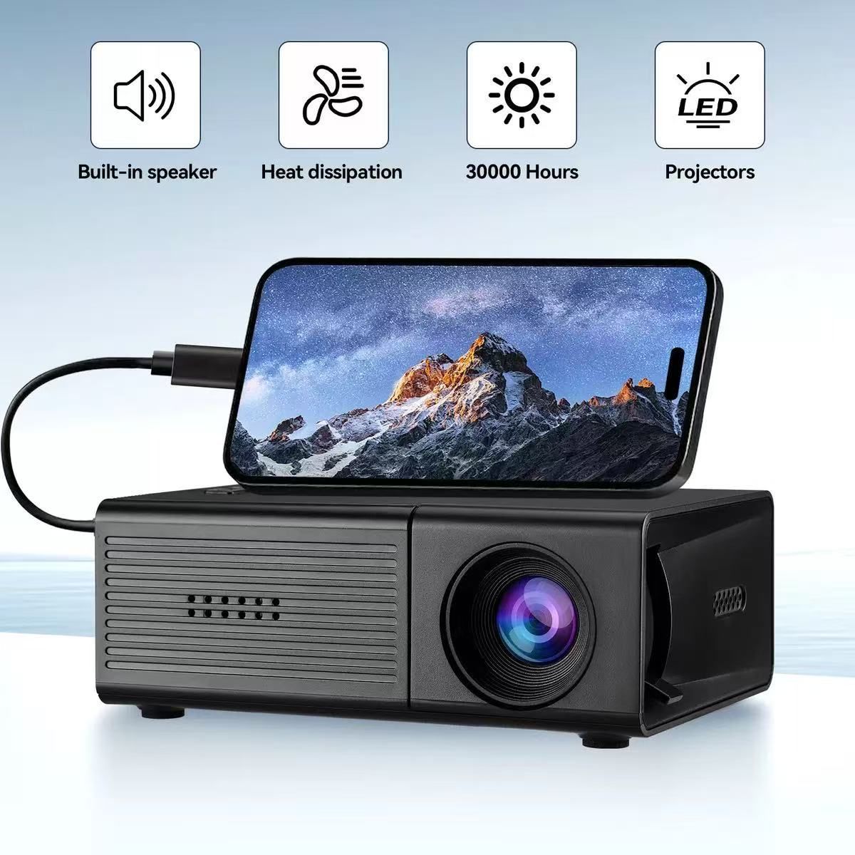 LED Projector Australia Home Cinema Projector Portable Mini Projector Built-In - White - Size 01