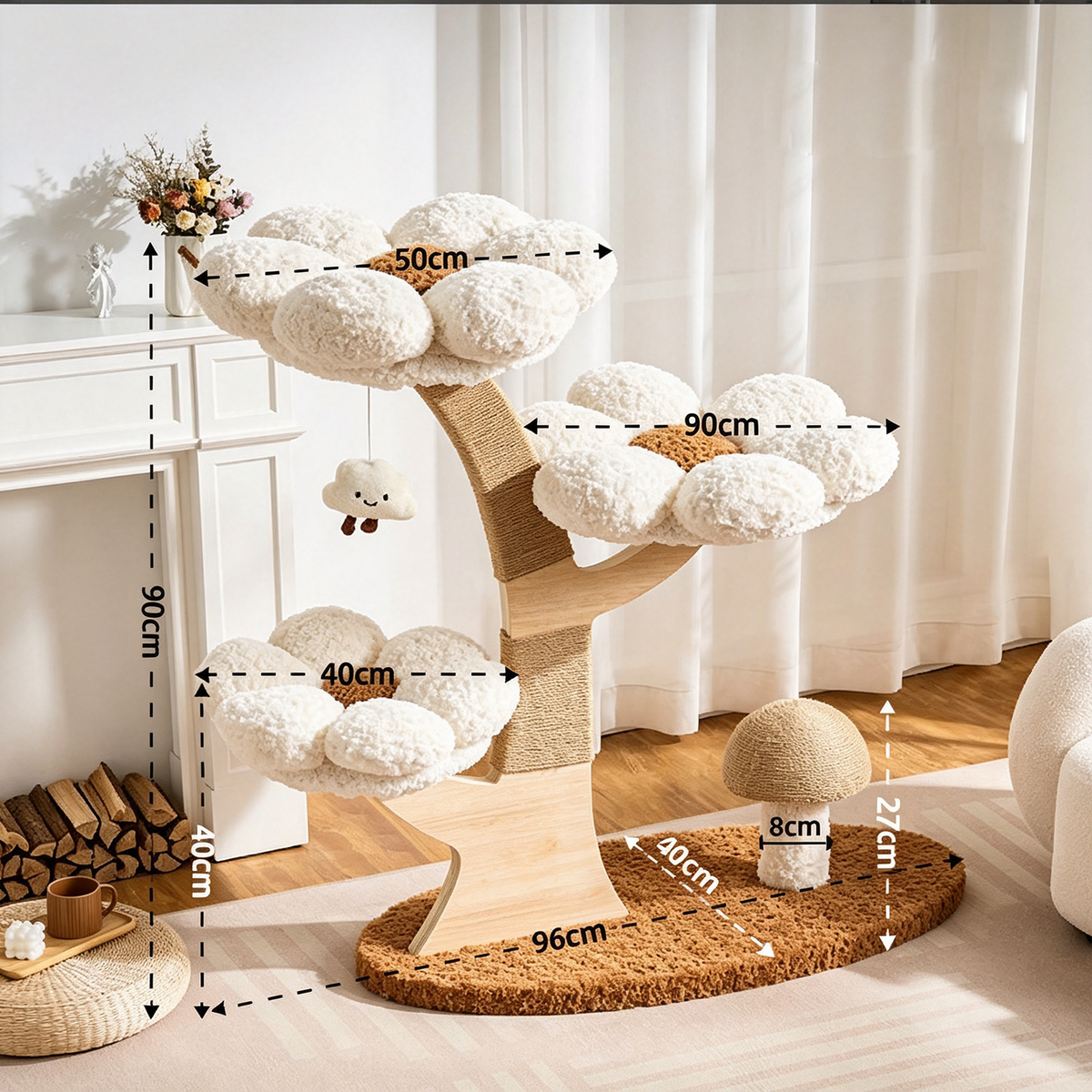 US-Size Large Cat Tree (White/Pink)